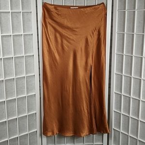 Socialite Satin Gold Skirt with Slit